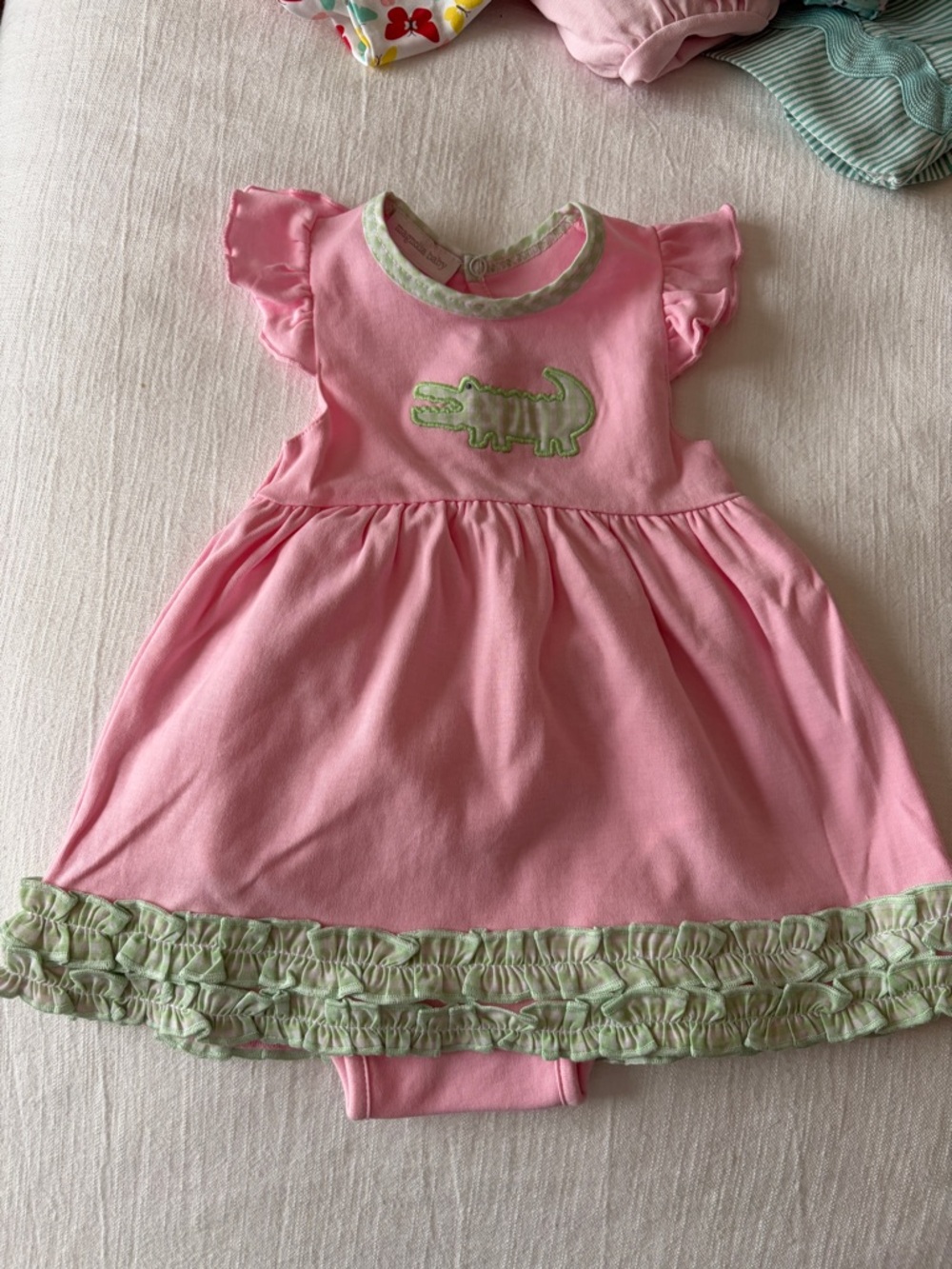 Magnolia Baby Pink Girl's Dress with Green Trim